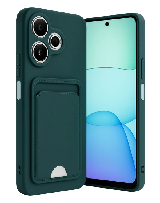 Newface Xiaomi Redmi 13 4G Kılıf Kelvin Kartvizitli Silikon - Koyu Yeşil