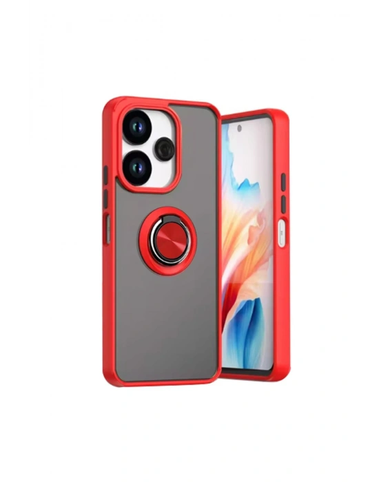 Newface Xiaomi Redmi 13 4G Kılıf Montreal Yüzüklü Silikon Kapak - Kırmızı