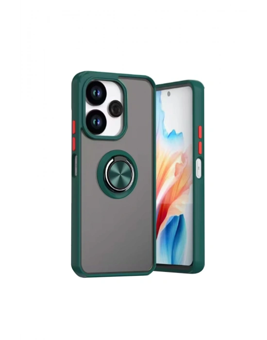 Newface Xiaomi Redmi 13 4G Kılıf Montreal Yüzüklü Silikon Kapak - Yeşil