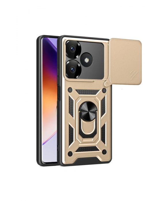 Newface Xiaomi Redmi 13 4G Kılıf Pars Lens Yüzüklü Silikon - Gold