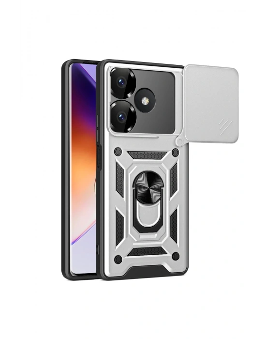 Newface Xiaomi Redmi 13 4G Kılıf Pars Lens Yüzüklü Silikon - Gümüş