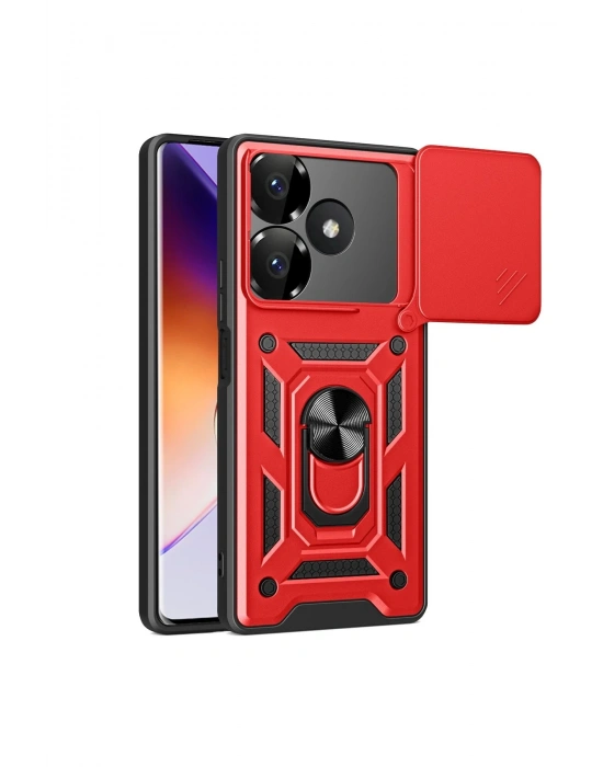 Newface Xiaomi Redmi 13 4G Kılıf Pars Lens Yüzüklü Silikon - Kırmızı