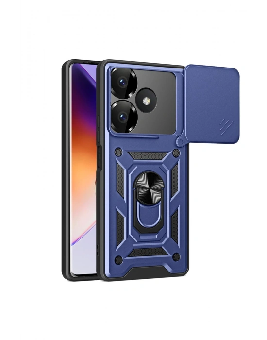 Newface Xiaomi Redmi 13 4G Kılıf Pars Lens Yüzüklü Silikon - Lacivert