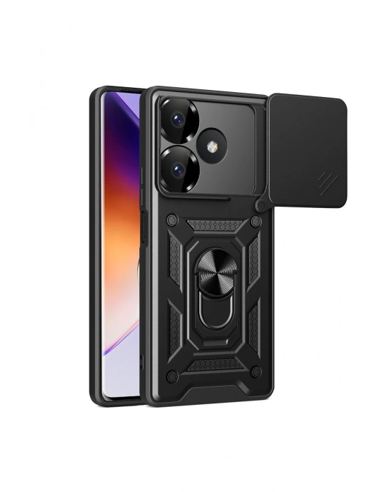 Newface Xiaomi Redmi 13 4G Kılıf Pars Lens Yüzüklü Silikon - Siyah