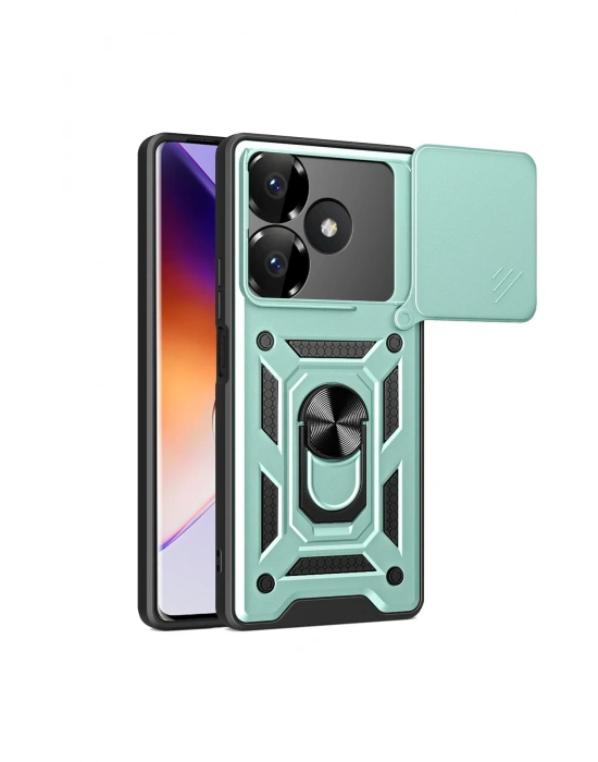 Newface Xiaomi Redmi 13 4G Kılıf Pars Lens Yüzüklü Silikon - Yeşil