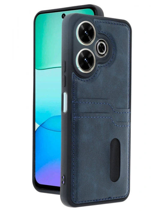 Newface Xiaomi Redmi 13 4G Kılıf Sara Kartvizitli Deri Kılıf - Lacivert