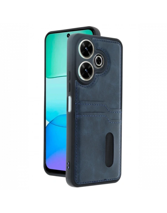Newface Xiaomi Redmi 13 4G Kılıf Sara Kartvizitli Deri Kılıf - Lacivert