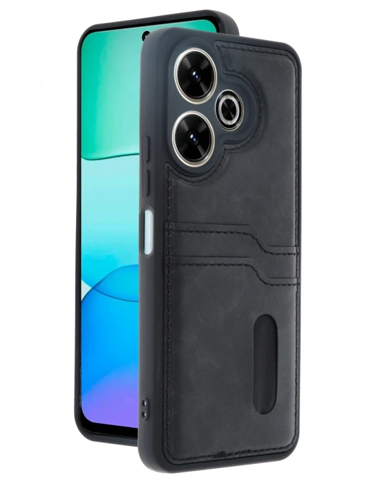 Newface Xiaomi Redmi 13 4G Kılıf Sara Kartvizitli Deri Kılıf - Siyah