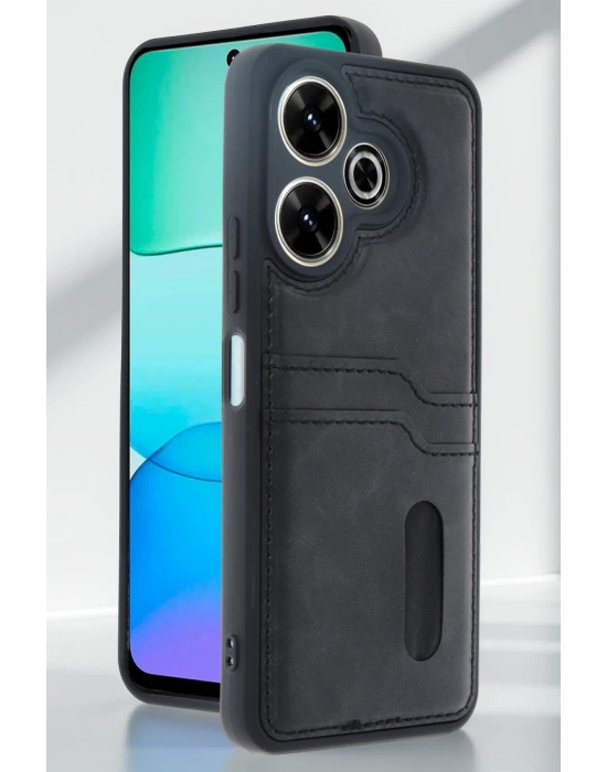 Newface Xiaomi Redmi 13 4G Kılıf Sara Kartvizitli Deri Kılıf - Taba