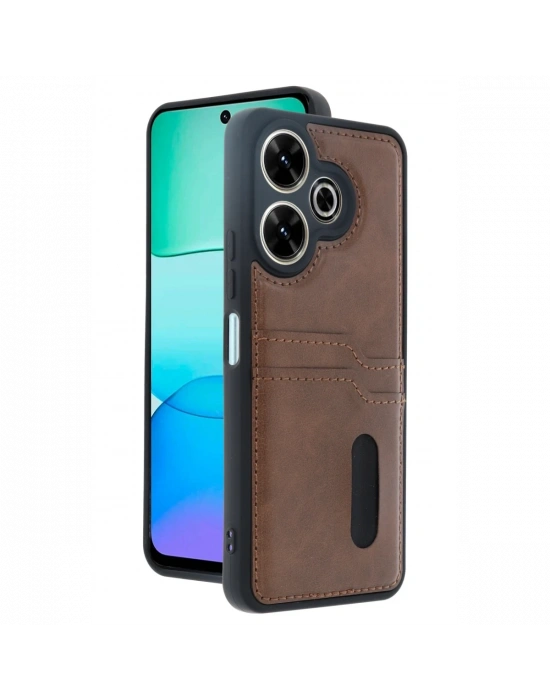 Newface Xiaomi Redmi 13 4G Kılıf Sara Kartvizitli Deri Kılıf - Taba