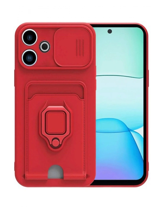 Newface Xiaomi Redmi 13 4G Kılıf Zuma Kartvizitli Yüzüklü Silikon - Kırmızı