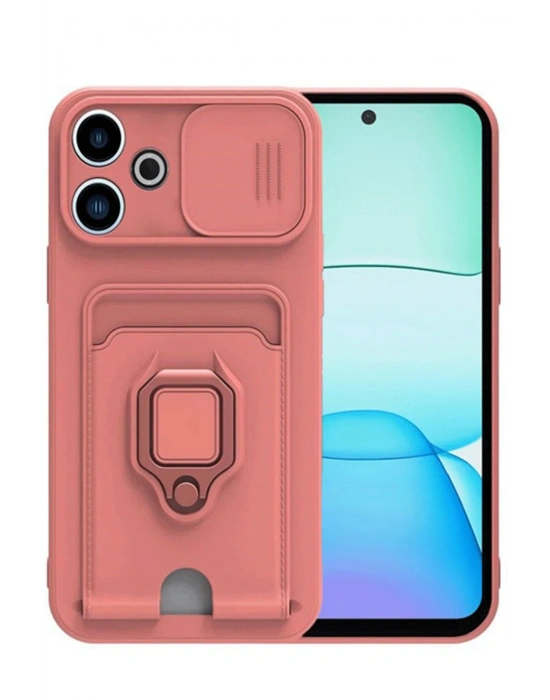 Newface Xiaomi Redmi 13 4G Kılıf Zuma Kartvizitli Yüzüklü Silikon - Pembe