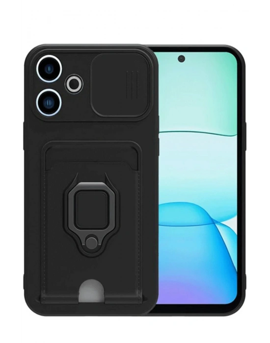 Newface Xiaomi Redmi 13 4G Kılıf Zuma Kartvizitli Yüzüklü Silikon - Siyah