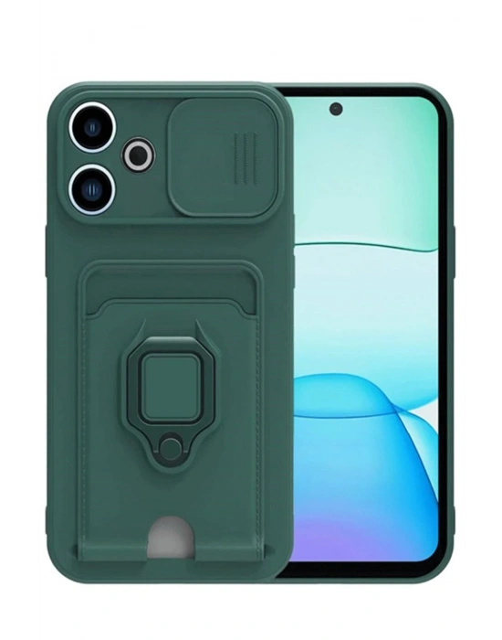 Newface Xiaomi Redmi 13 4G Kılıf Zuma Kartvizitli Yüzüklü Silikon - Yeşil