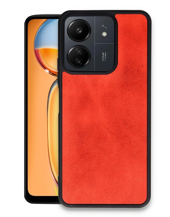 Newface Xiaomi Redmi 13C Kılıf Aras Deri Kapak - Kırmızı