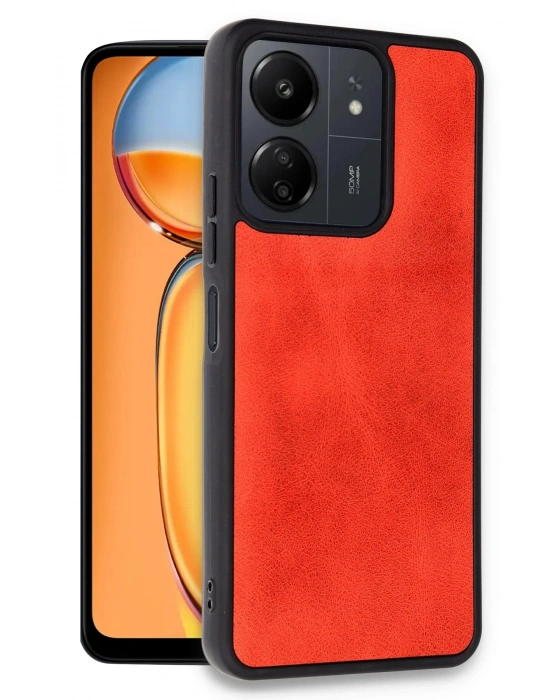 Newface Xiaomi Redmi 13C Kılıf Aras Deri Kapak - Kırmızı