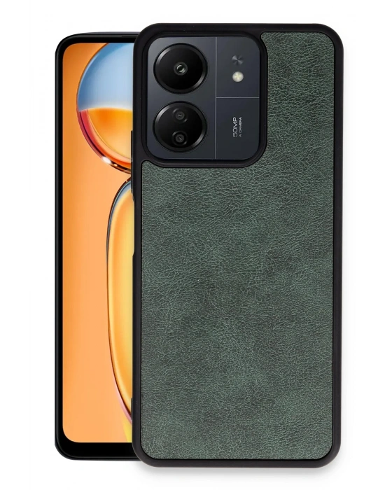 Newface Xiaomi Redmi 13C Kılıf Aras Deri Kapak - Koyu Yeşil