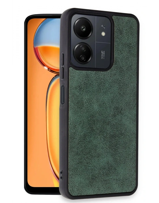 Newface Xiaomi Redmi 13C Kılıf Aras Deri Kapak - Koyu Yeşil