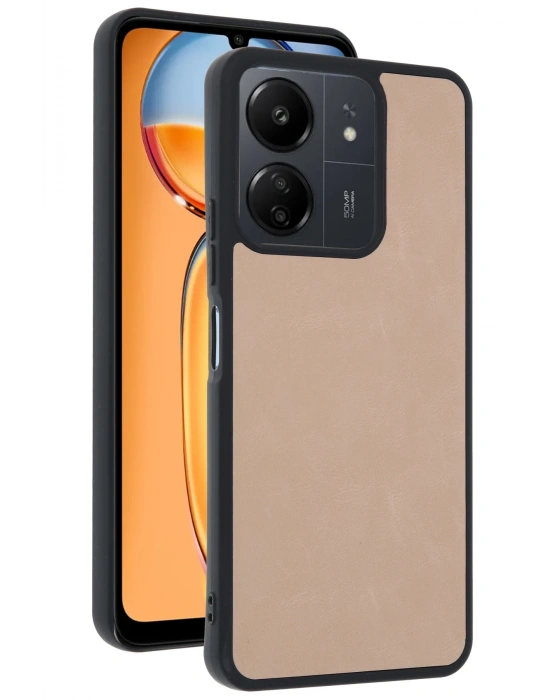 Newface Xiaomi Redmi 13C Kılıf Aras Deri Kapak - Pudra