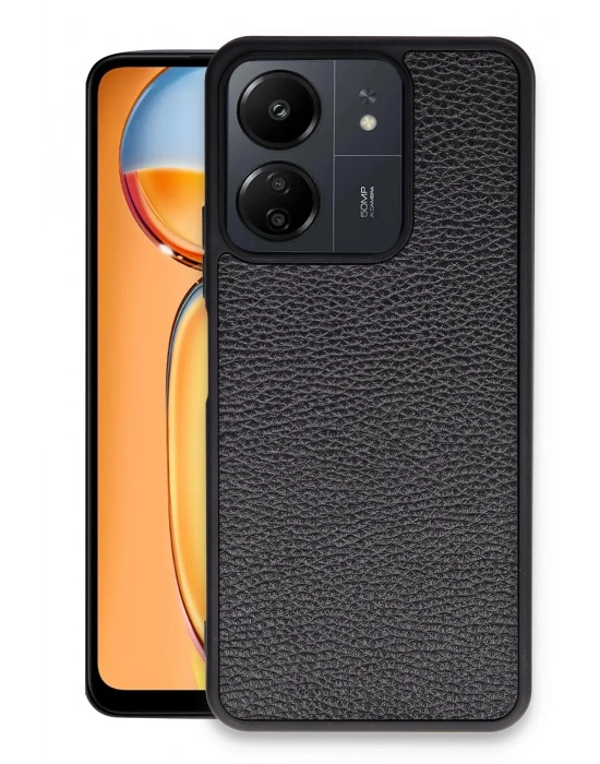 Newface Xiaomi Redmi 13C Kılıf Aras Deri Kapak - Siyah