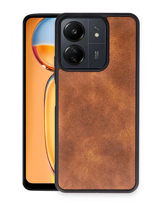 Newface Xiaomi Redmi 13C Kılıf Aras Deri Kapak - Taba