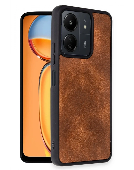 Newface Xiaomi Redmi 13C Kılıf Aras Deri Kapak - Taba