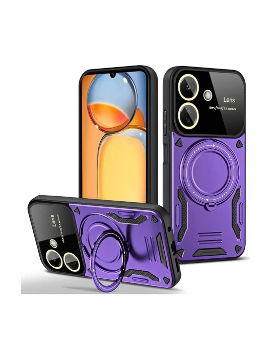 Newface Xiaomi Redmi 13C Kılıf Joy Lens Standlı Kapak - Mor