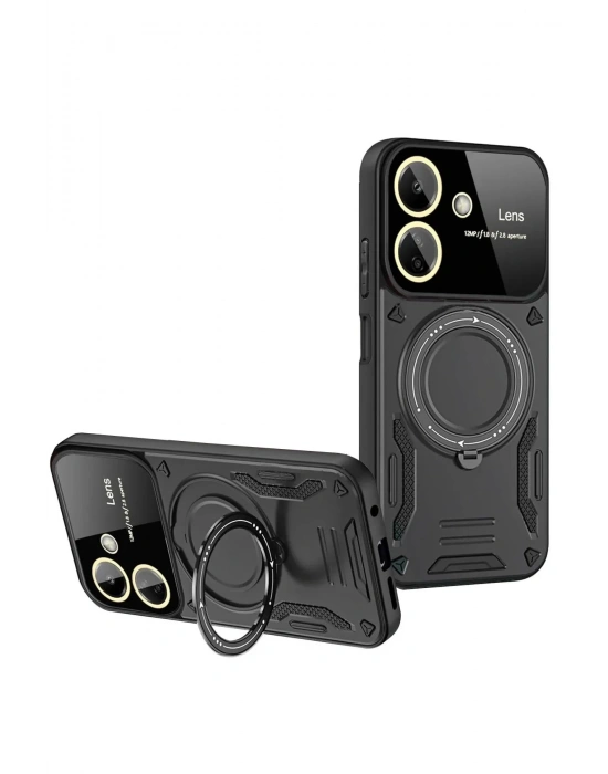 Newface Xiaomi Redmi 13C Kılıf Joy Lens Standlı Kapak - Siyah
