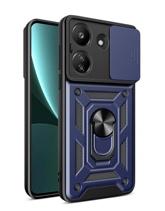 Newface Xiaomi Redmi 13C Kılıf Pars Lens Yüzüklü Silikon - Lacivert