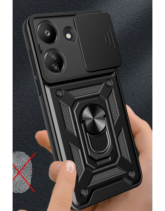 Newface Xiaomi Redmi 13C Kılıf Pars Lens Yüzüklü Silikon - Siyah