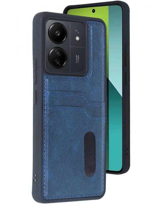 Newface Xiaomi Redmi 13C Kılıf Sara Kartvizitli Deri Kılıf - Lacivert