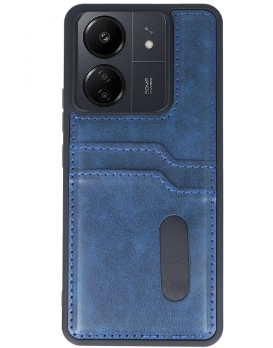 Newface Xiaomi Redmi 13C Kılıf Sara Kartvizitli Deri Kılıf - Lacivert