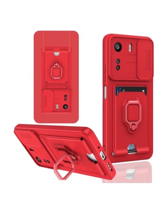 Newface Xiaomi Redmi 13C Kılıf Zuma Kartvizitli Yüzüklü Silikon - Kırmızı