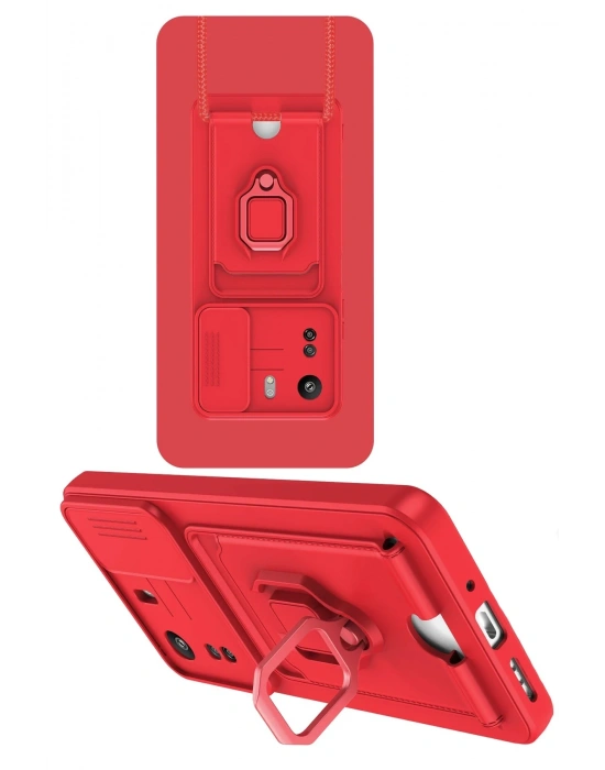 Newface Xiaomi Redmi 13C Kılıf Zuma Kartvizitli Yüzüklü Silikon - Kırmızı