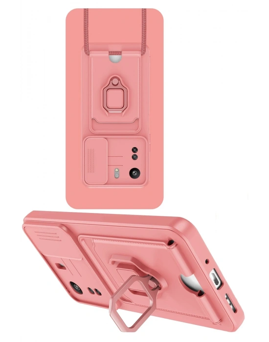 Newface Xiaomi Redmi 13C Kılıf Zuma Kartvizitli Yüzüklü Silikon - Pembe