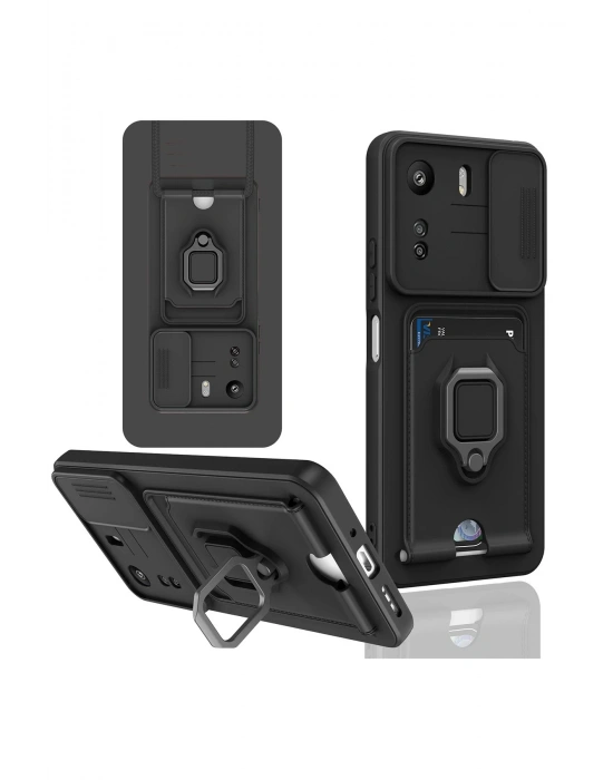 Newface Xiaomi Redmi 13C Kılıf Zuma Kartvizitli Yüzüklü Silikon - Siyah