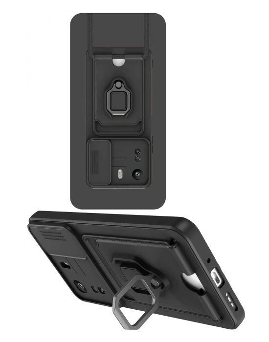 Newface Xiaomi Redmi 13C Kılıf Zuma Kartvizitli Yüzüklü Silikon - Siyah