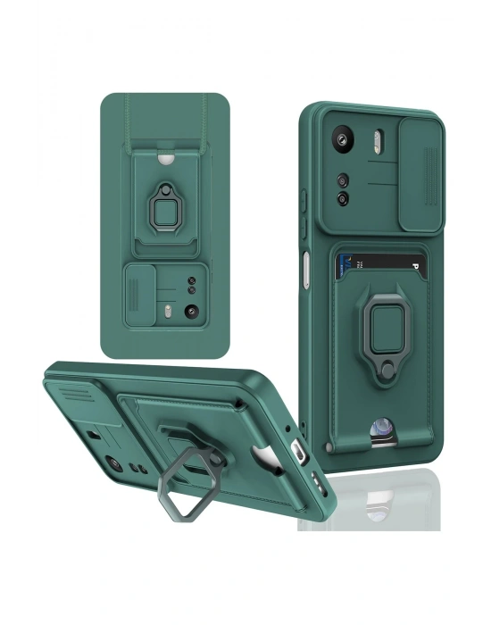 Newface Xiaomi Redmi 13C Kılıf Zuma Kartvizitli Yüzüklü Silikon - Yeşil