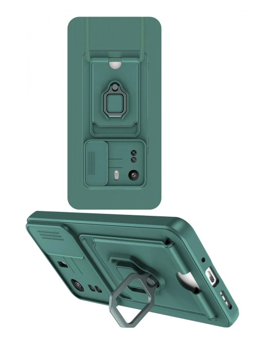 Newface Xiaomi Redmi 13C Kılıf Zuma Kartvizitli Yüzüklü Silikon - Yeşil