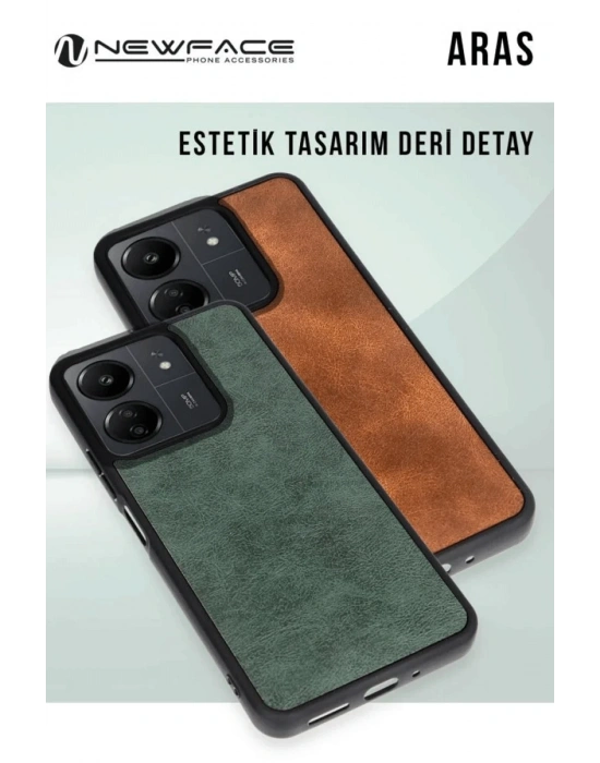 Newface Xiaomi Redmi 14C Kılıf Aras Deri Kapak - Koyu Yeşil