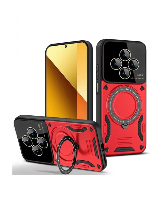 Newface Xiaomi Redmi 14C Kılıf Joy Lens Standlı Kapak - Kırmızı