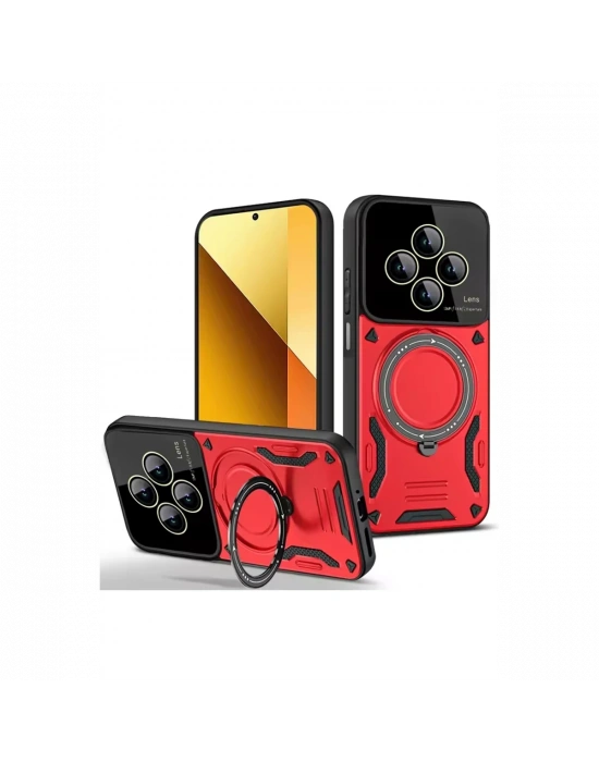 Newface Xiaomi Redmi 14C Kılıf Joy Lens Standlı Kapak - Kırmızı