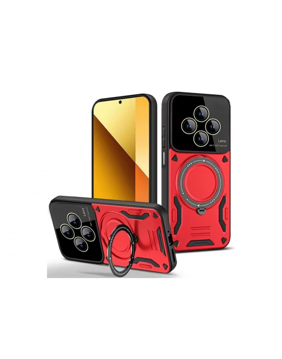 Newface Xiaomi Redmi 14C Kılıf Joy Lens Standlı Kapak - Kırmızı