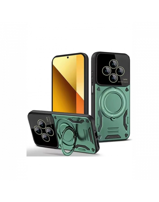 Newface Xiaomi Redmi 14C Kılıf Joy Lens Standlı Kapak - Koyu Yeşil