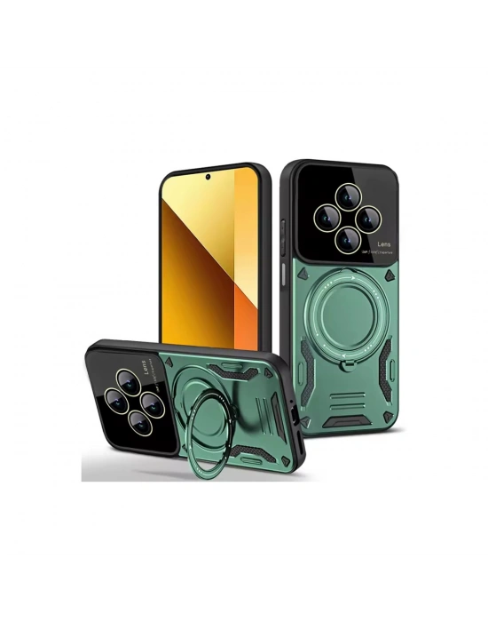 Newface Xiaomi Redmi 14C Kılıf Joy Lens Standlı Kapak - Koyu Yeşil