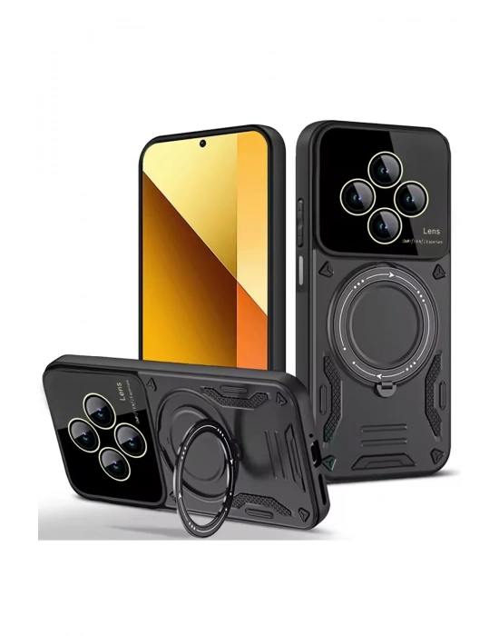 Newface Xiaomi Redmi 14C Kılıf Joy Lens Standlı Kapak - Siyah