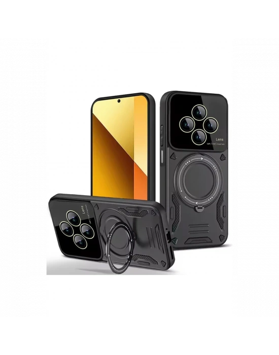 Newface Xiaomi Redmi 14C Kılıf Joy Lens Standlı Kapak - Siyah