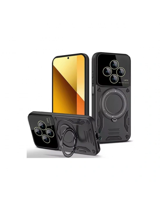 Newface Xiaomi Redmi 14C Kılıf Joy Lens Standlı Kapak - Siyah