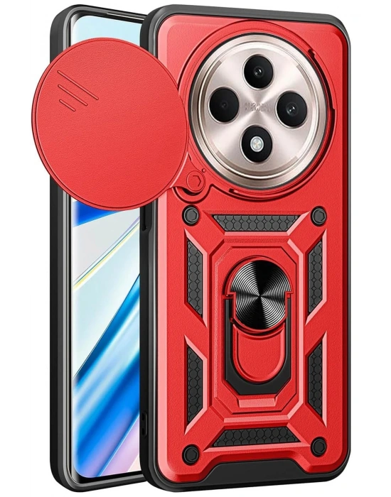 Newface Xiaomi Redmi 14C Kılıf Pars Lens Yüzüklü Silikon - Kırmızı