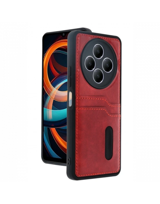 Newface Xiaomi Redmi 14C Kılıf Sara Kartvizitli Deri Kılıf - Kırmızı